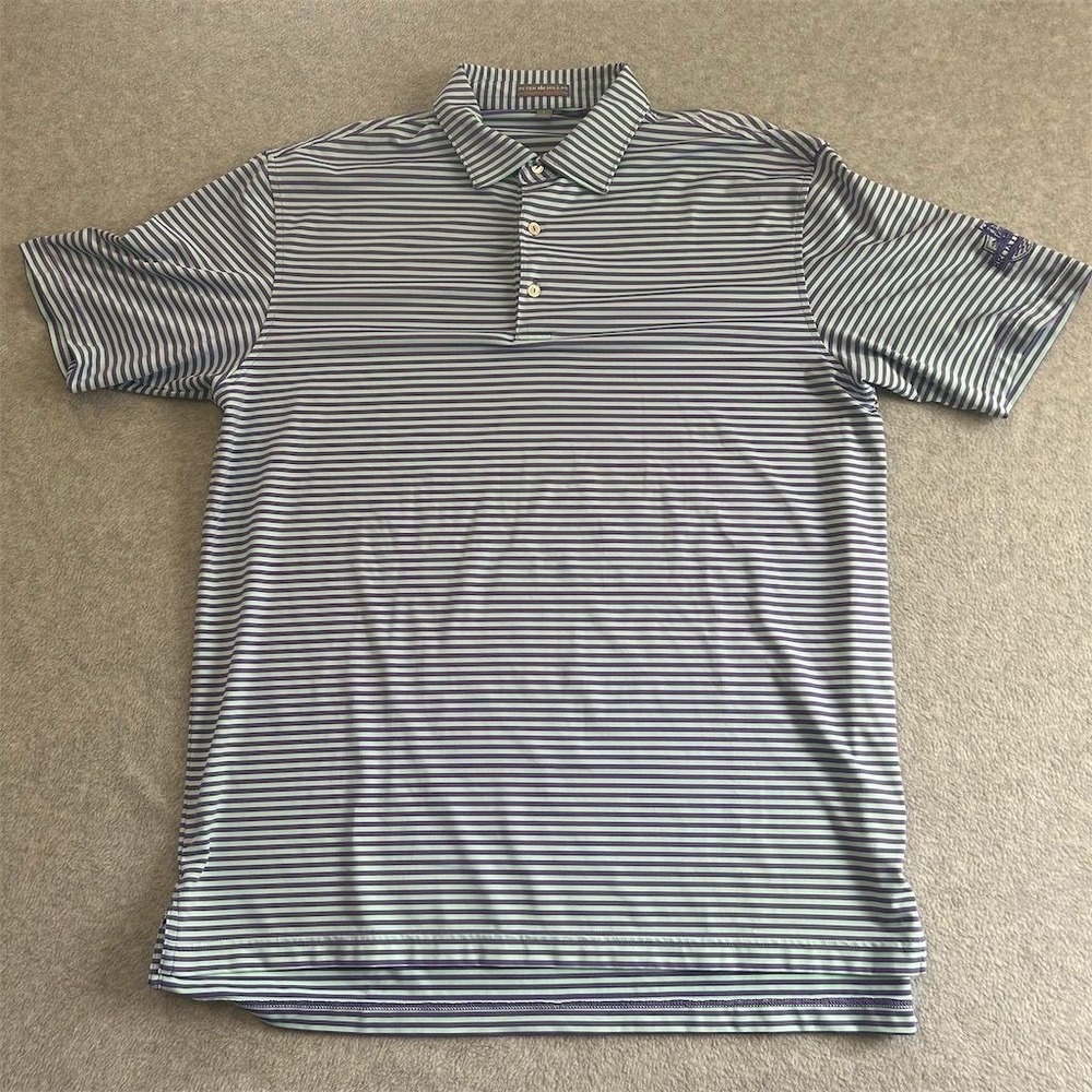 Peter Millar Shirt Mens Large Blue Striped Summer Comfort Polo Short Sleeve Golf